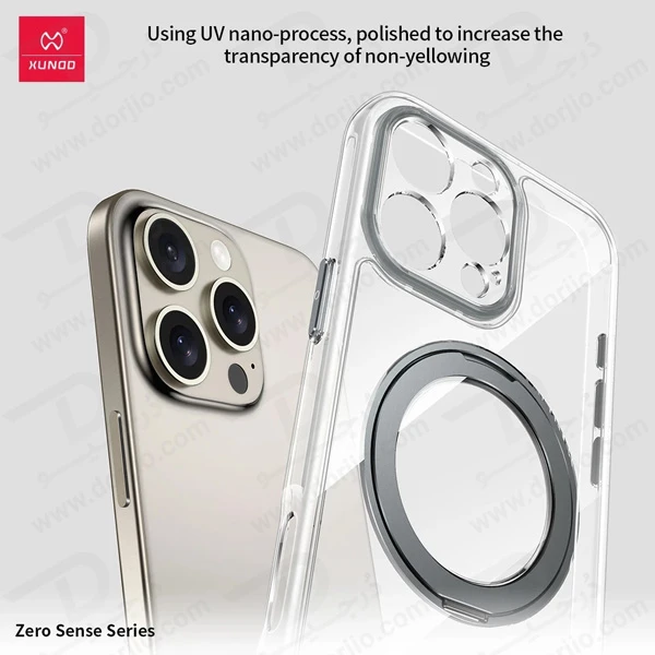 خرید کریستال شفاف رینگ استند مگ سیف iPhone 13 Pro Max مارک XUNDD سری Zero Sense دارای استیکر
