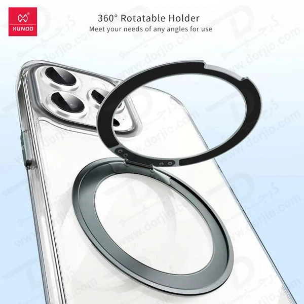 خرید کریستال شفاف رینگ استند مگ سیف iPhone 13 Pro Max مارک XUNDD سری Zero Sense دارای استیکر
