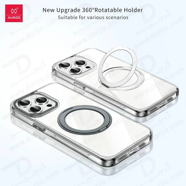 خرید کریستال شفاف رینگ استند مگ سیف iPhone 13 Pro Max مارک XUNDD سری Zero Sense دارای استیکر