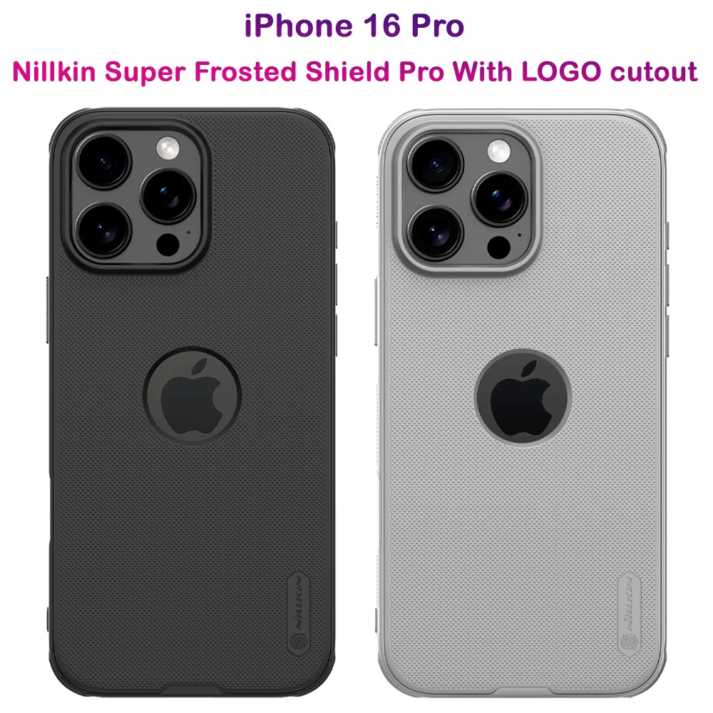 قاب ضد ضربه حفره لوگو iPhone 16 Pro مارک نیلکین مدل Super Frosted Shield Pro With LOGO cutout