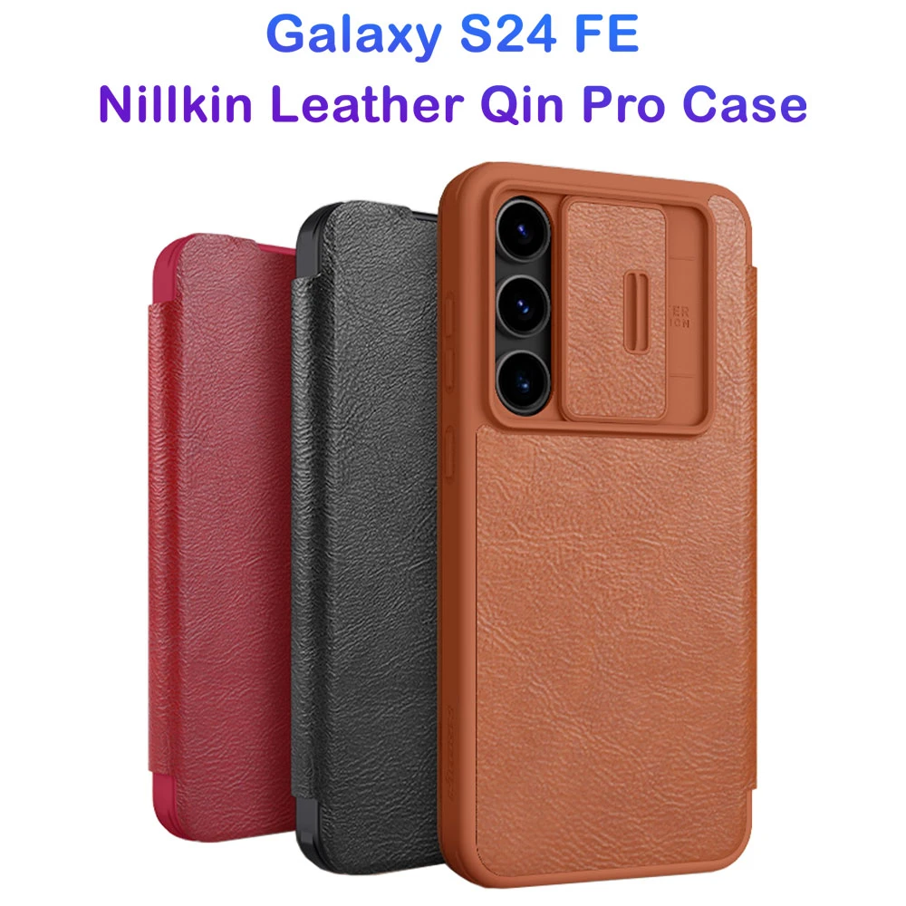 کیف چرمی محافظ دوربین دار Samsung Galaxy S24 FE مارک نیلکین مدل Qin Pro