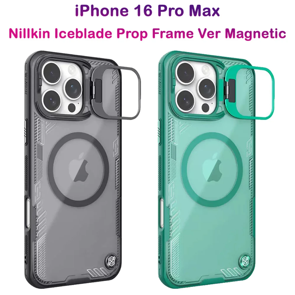 گارد کریستالی مگنتی استند دار iPhone 16 Pro Max مارک نیلکین مدل Iceblade Prop Frame Magnetic