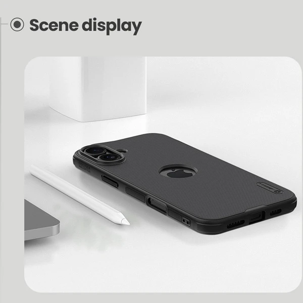 خرید قاب ضد ضربه حفره لوگو آیفون 16 مارک نیلکین مدل Super Frosted Shield Pro With LOGO cutout