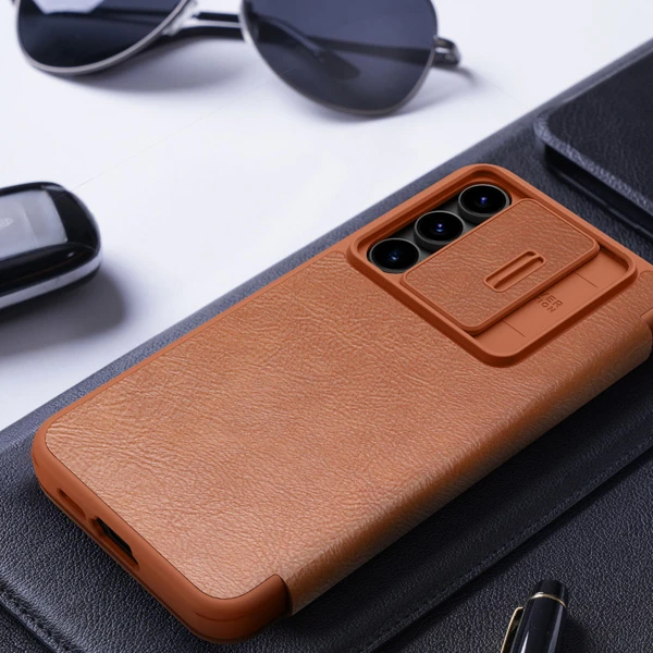 خرید کیف چرمی محافظ دوربین دار Samsung Galaxy S24 FE مارک نیلکین مدل Qin Pro