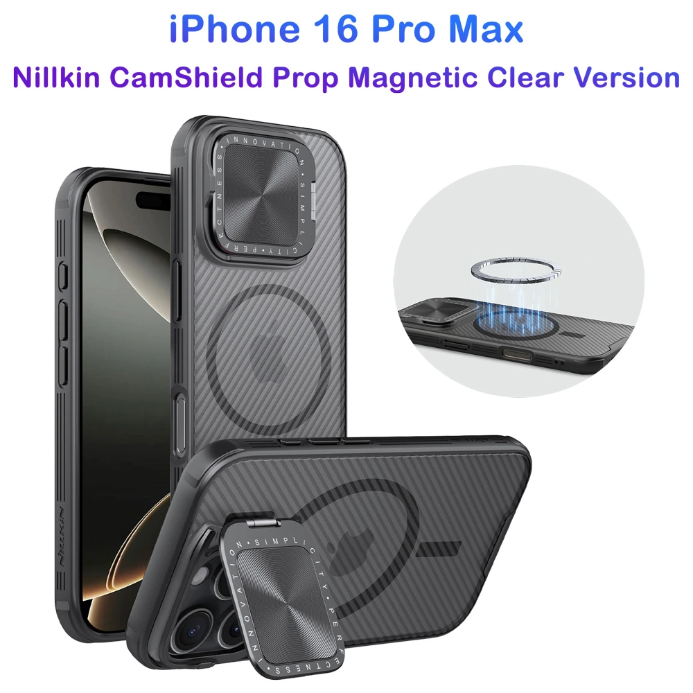 خرید گارد مگ سیف نیمه شفاف کمرا استند iPhone 16 Pro Max مارک نیلکین مدل Camshield Prop Clear