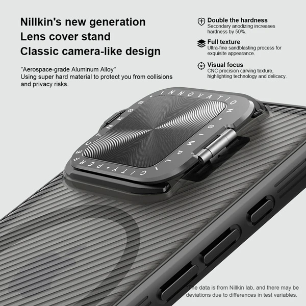 خرید گارد مگ سیف نیمه شفاف کمرا استند iPhone 16 Pro Max مارک نیلکین مدل Camshield Prop Clear