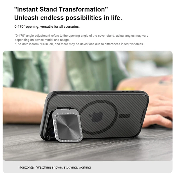 خرید گارد مگ سیف نیمه شفاف کمرا استند iPhone 16 Pro Max مارک نیلکین مدل Camshield Prop Clear