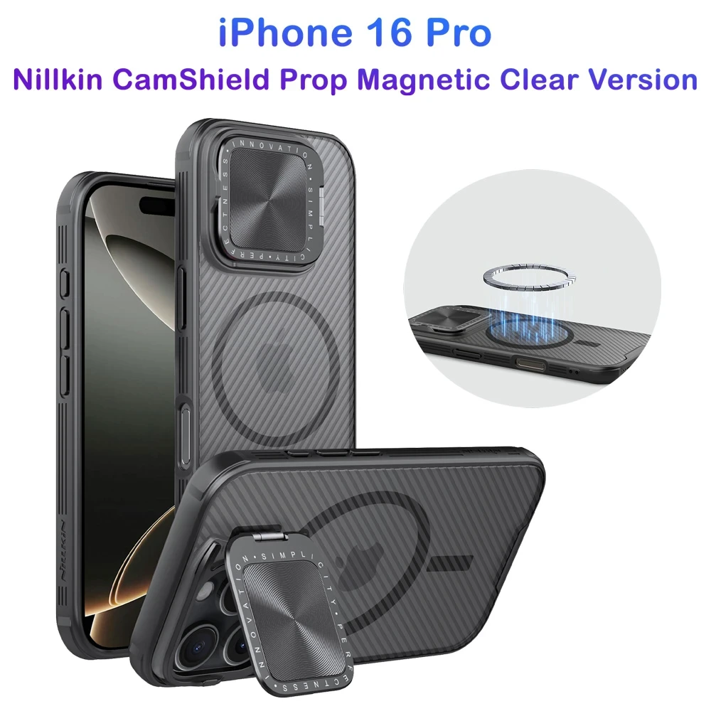 خرید گارد مگ سیف نیمه شفاف کمرا استند iPhone 16 Pro مارک نیلکین مدل Camshield Prop Clear