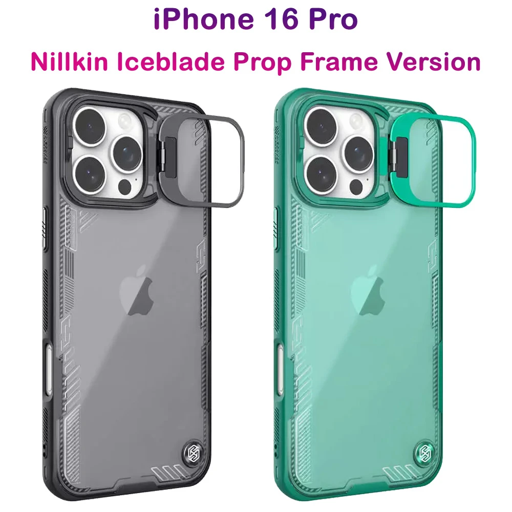 گارد کریستالی استند دار iPhone 16 Pro مارک نیلکین مدل Iceblade Prop Frame