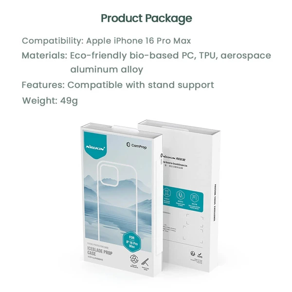 خرید گارد کریستالی استند دار iPhone 16 Pro مارک نیلکین مدل Iceblade Prop Frame خرید گارد کریستالی استند دار iPhone 16 Pro مارک نیلکین مدل Iceblade Prop Frame