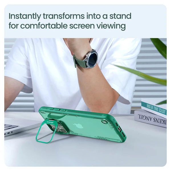 خرید گارد کریستالی استند دار iPhone 16 Pro مارک نیلکین مدل Iceblade Prop Frame خرید گارد کریستالی استند دار iPhone 16 Pro مارک نیلکین مدل Iceblade Prop Frame