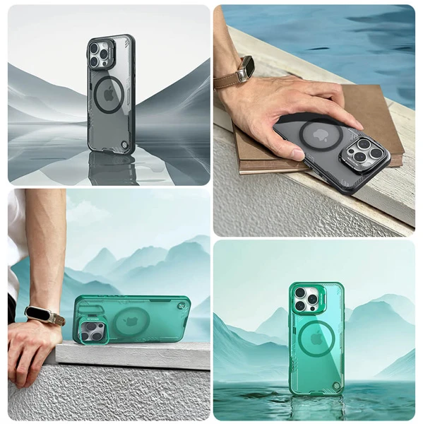 خرید گارد کریستالی مگنتی استند دار iPhone 16 Pro مارک نیلکین مدل Iceblade Prop Frame Magnetic