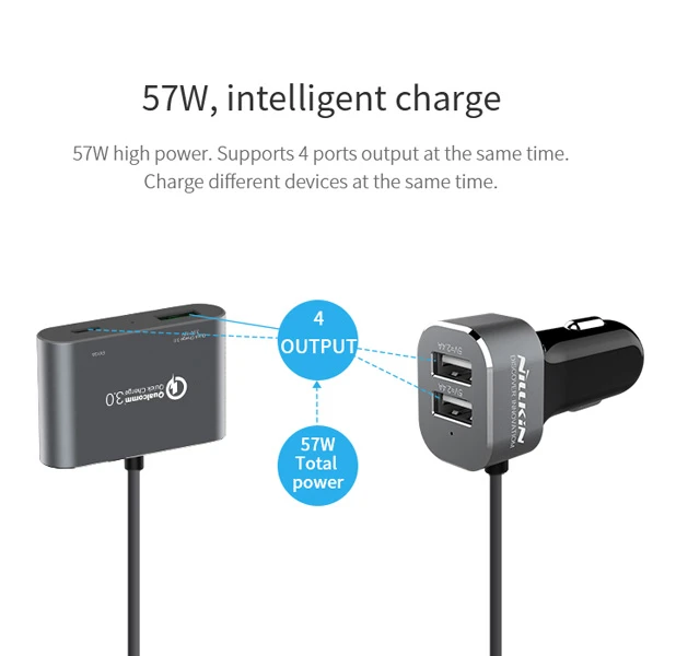 خرید شارژر فندکی 57 وات 4 پورت مارک نیلکین PowerShare