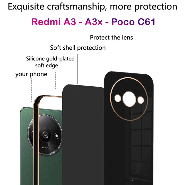 خرید قاب ژله ای فریم طلایی Xiaomi Redmi A3-A3x مدل My Case