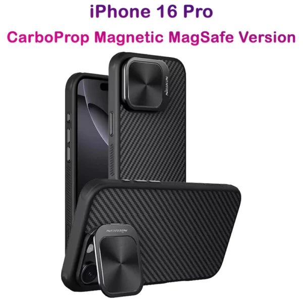 خرید قاب کربنی مگنتی کمرا استند iPhone 16 Pro مارک نیلکین مدل CarboProp Magnetic