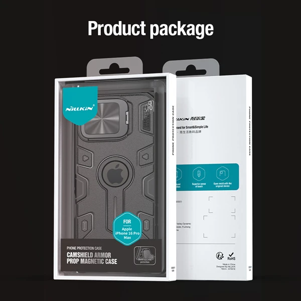 خرید گارد ضد ضربه مگنتی کمرا استند iPhone 16 Pro Max مارک نیلکین مدل Camshield Armor Prop