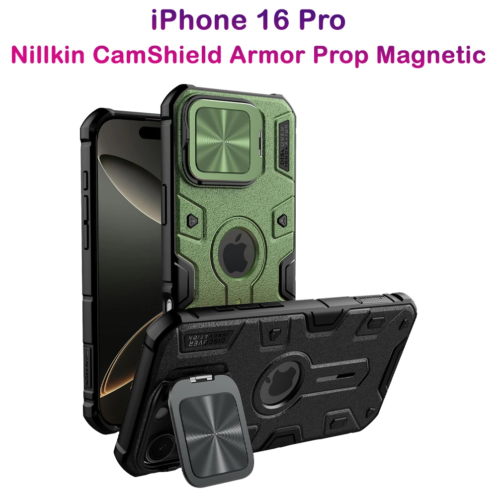 خرید گارد ضد ضربه مگنتی کمرا استند iPhone 16 Pro مارک نیلکین مدل Camshield Armor Prop