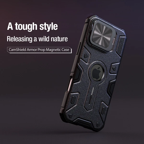 خرید گارد ضد ضربه مگنتی کمرا استند iPhone 16 Pro مارک نیلکین مدل Camshield Armor Prop