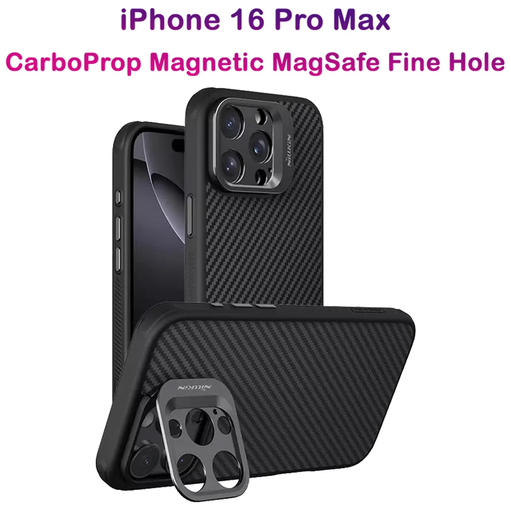 گارد کربنی مگنتی کمرا استند iPhone 16 Pro Max مارک نیلکین مدل CarboProp Magnetic Fine Hole