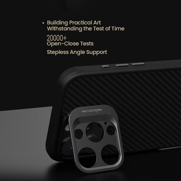خرید گارد کربنی مگنتی کمرا استند iPhone 16 Pro Max مارک نیلکین مدل CarboProp Magnetic Fine Hole