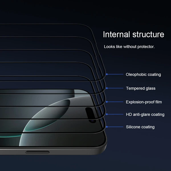 خرید گلس شیشه ای دور چسب نیلکین iPhone 16 Pro Max مدل 3D CP+MAX