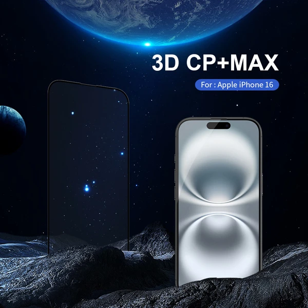 خرید گلس شیشه ای دور چسب نیلکین iPhone 16 مدل 3D CP+MAX
