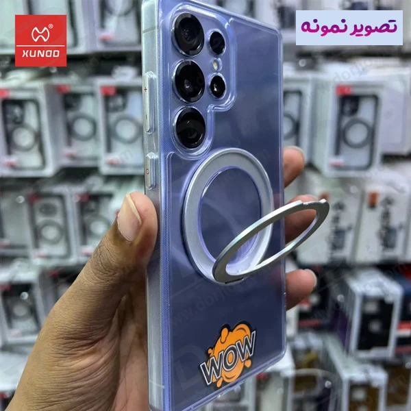 خرید کریستال شفاف رینگ استند مگ سیف Samsung Galaxy S25 Plus مارک XUNDD سری Zero Sense دارای استیکر