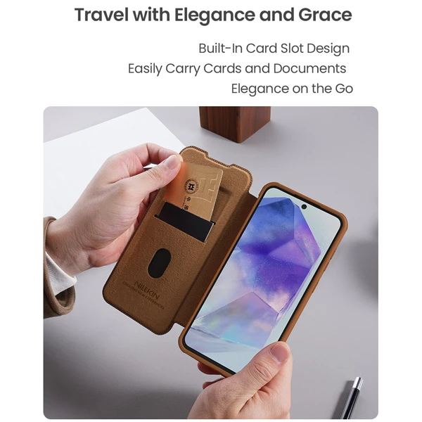 خرید کیف چرمی محافظ دوربین دار Samsung Galaxy A36 مارک نیلکین مدل Qin Pro