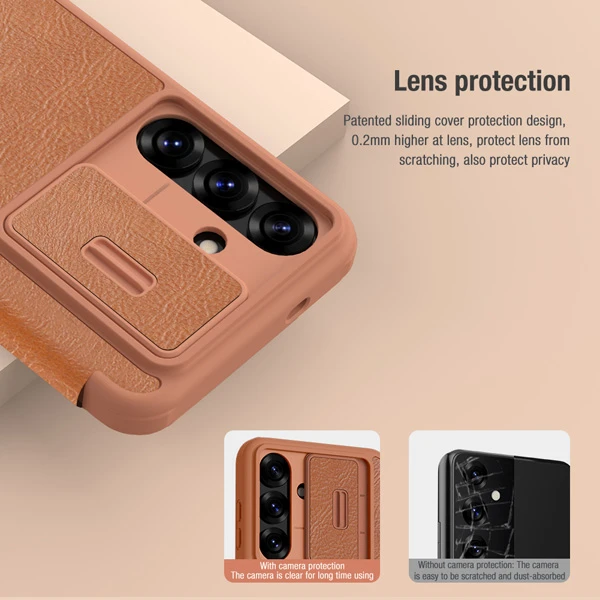 خرید کیف چرمی محافظ دوربین دار Samsung Galaxy S25 مارک نیلکین مدل Qin Pro