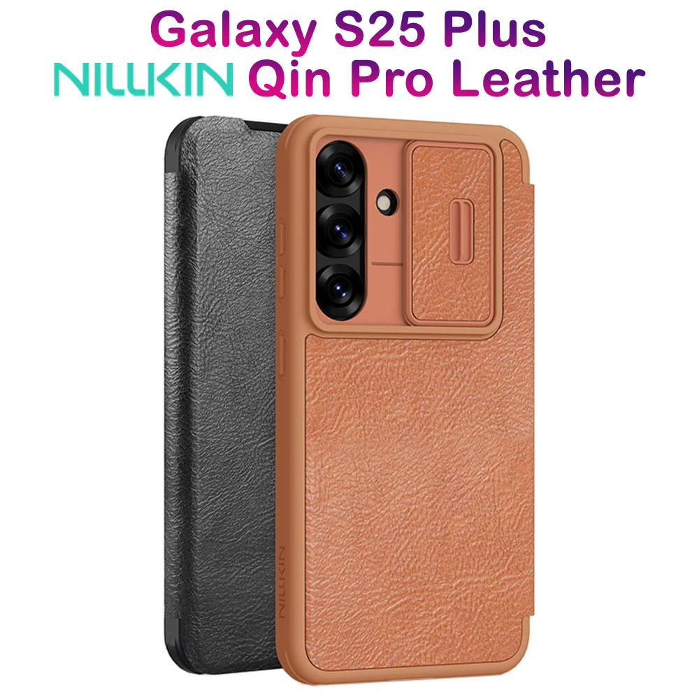 خرید کیف چرمی محافظ دوربین دار Samsung Galaxy S25 Plus مارک نیلکین مدل Qin Pro