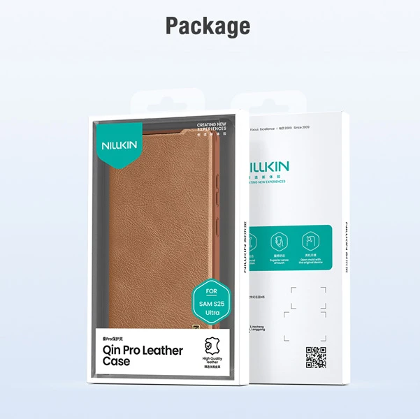 خرید کیف چرمی محافظ دوربین دار Samsung Galaxy S25 Ultra مارک نیلکین مدل Qin Pro