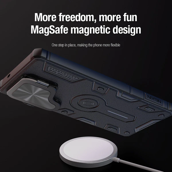 خرید گارد ضد ضربه مگنتی کمرا استند Samsung Galaxy S25 Ultra مارک نیلکین مدل Camshield Armor Prop