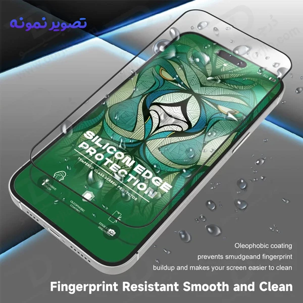گلس شیشه ای شفاف دور سیلیکونی iPhone 15 Pro برند LITO