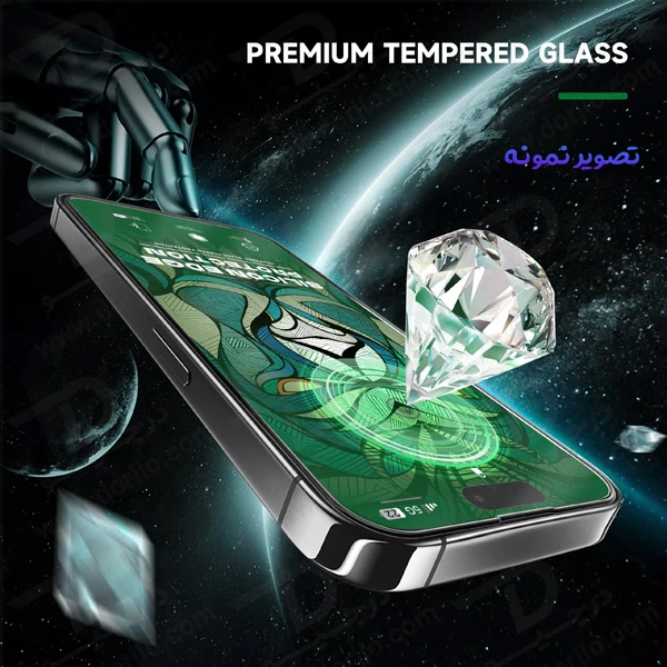 گلس شیشه ای شفاف دور سیلیکونی iPhone 15 Pro برند LITO