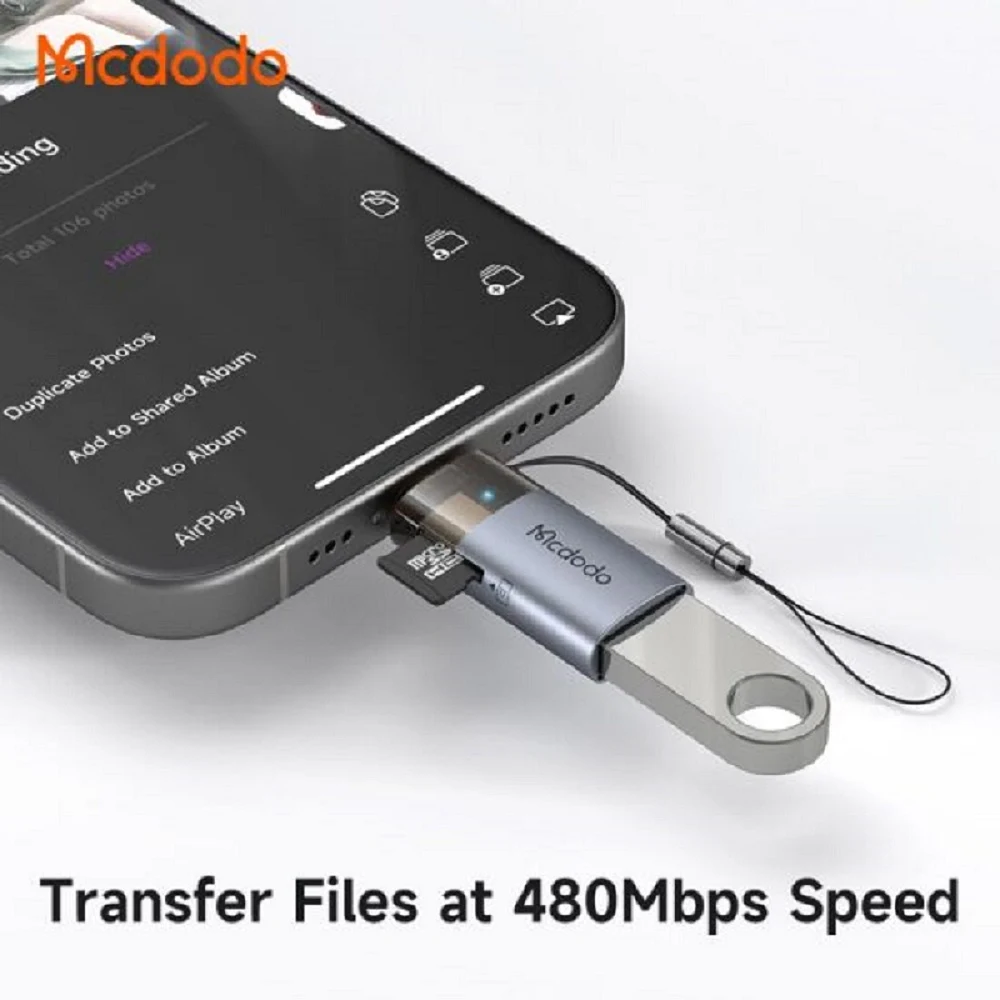 مبدل دوکاره مک‌دودو مدل Mcdodo OT-7850 سری USB-A به Lightning با درگاه کارت حافظه