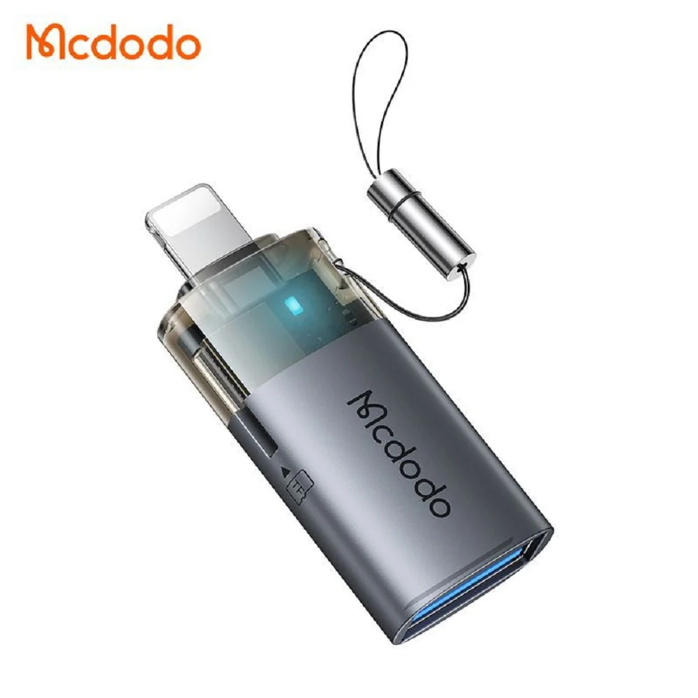 مبدل دوکاره مک‌دودو مدل Mcdodo OT-7850 سری USB-A به Lightning با درگاه کارت حافظه