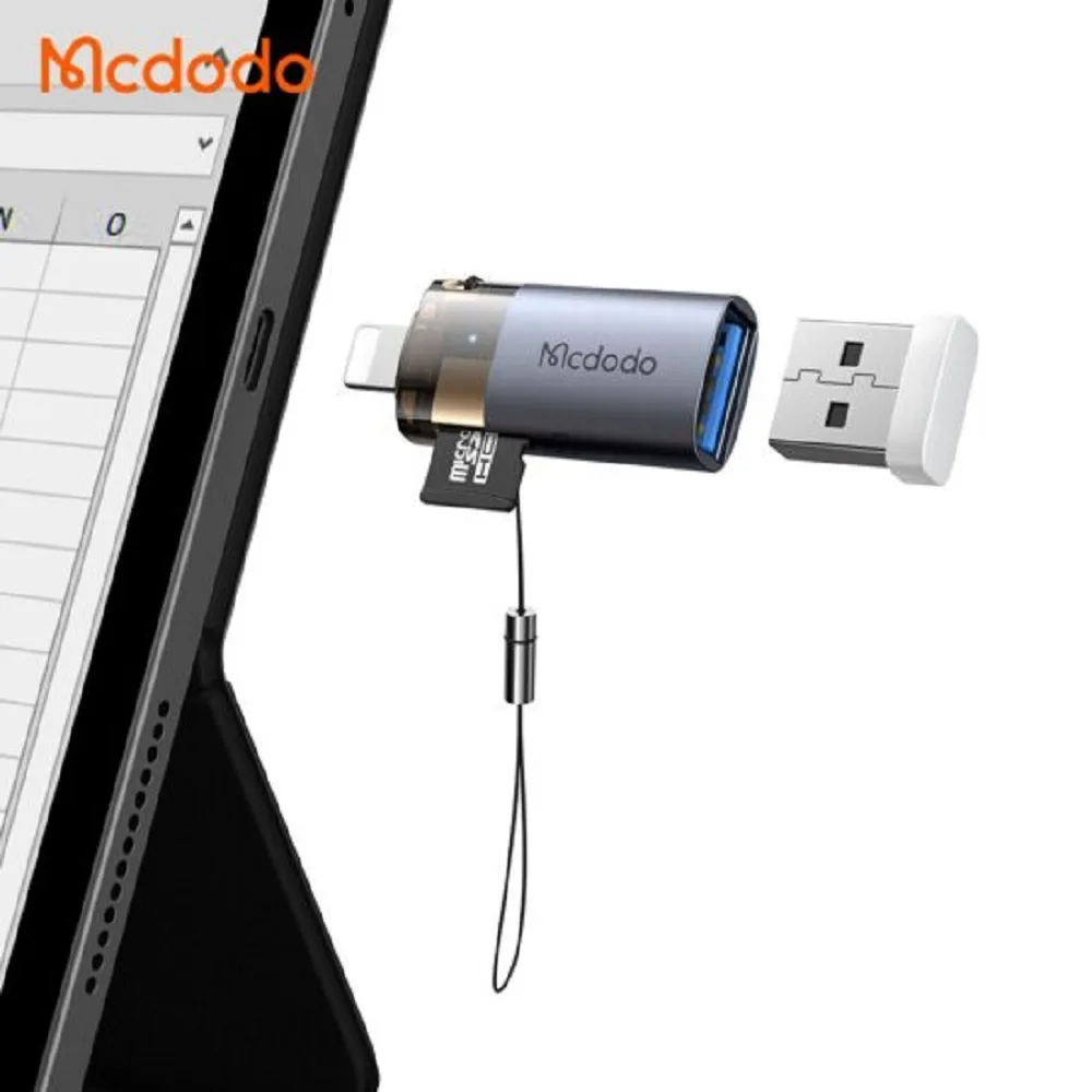 مبدل دوکاره مک‌دودو مدل Mcdodo OT-7850 سری USB-A به Lightning با درگاه کارت حافظه
