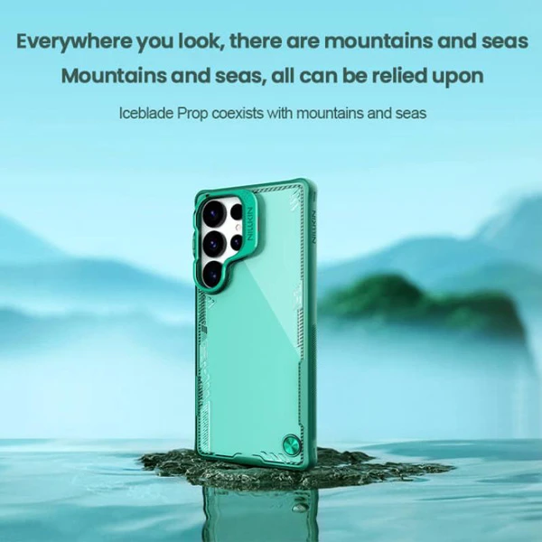 خرید قاب کریستالی استند دار Samsung Galaxy S25 Ultra مارک نیلکین مدل Iceblade Prop Frame