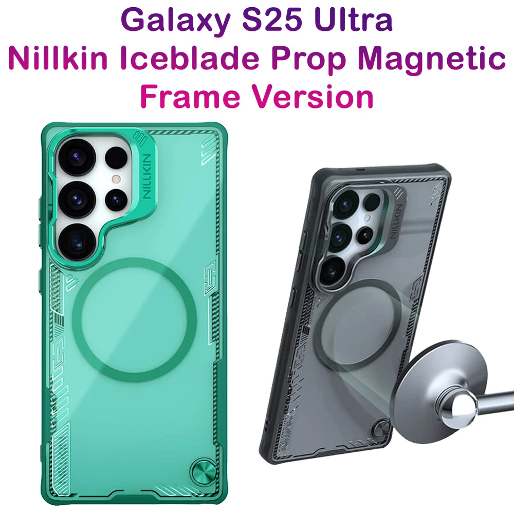 خرید قاب کریستالی مگنتی استند دار Samsung Galaxy S25 Ultra مارک نیلکین مدل Iceblade Prop Magnetic Frame