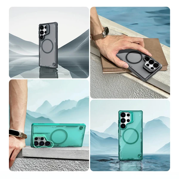 خرید قاب کریستالی مگنتی استند دار Samsung Galaxy S25 Ultra مارک نیلکین مدل Iceblade Prop Magnetic Frame