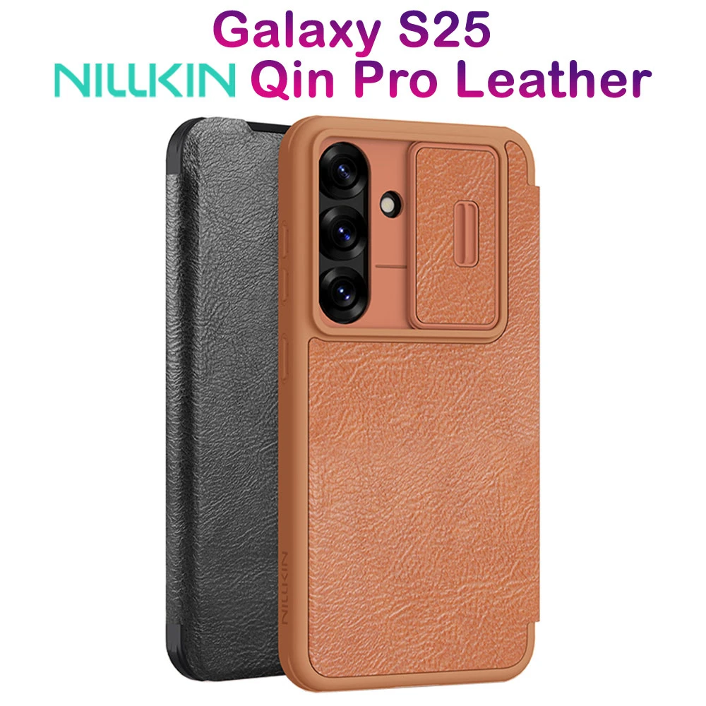 خرید کیف چرمی محافظ دوربین دار Samsung Galaxy S25 مارک نیلکین مدل Qin Pro