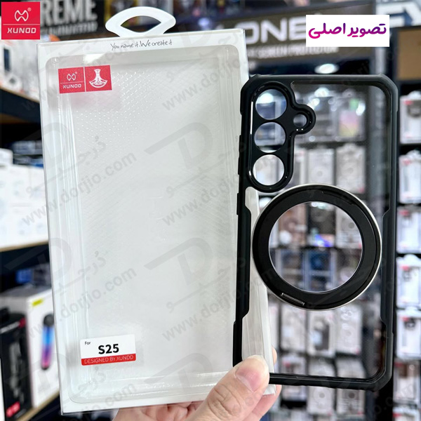 خرید گارد شفاف رینگ استند 360 درجه مگ سیف Samsung Galaxy S25 مارک XUNDD سری Beatle Rotatable
