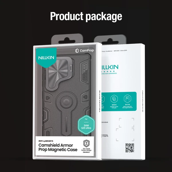 خرید گارد ضد ضربه مگنتی کمرا استند Samsung Galaxy S25 Ultra مارک نیلکین مدل Camshield Armor Prop