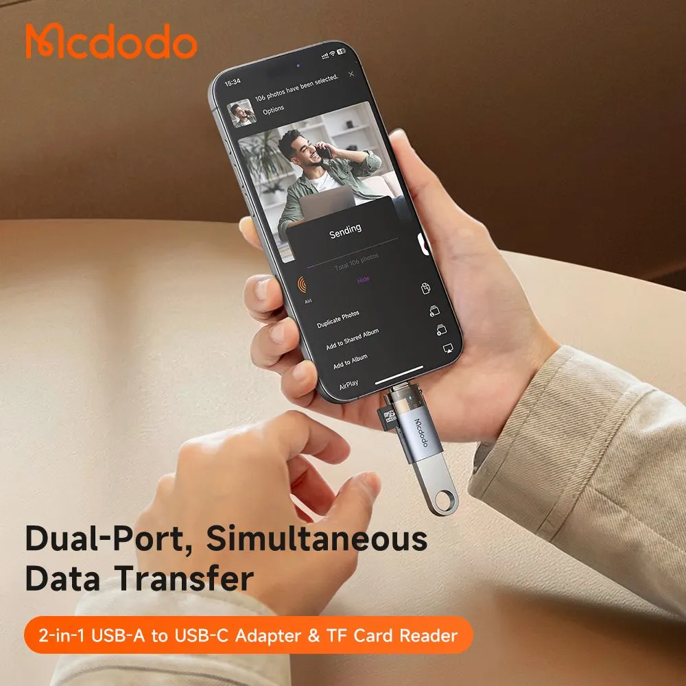 مبدل دوکاره مک‌دودو مدل Mcdodo OT-7600 سری USB-C و USB-A با درگاه کارت حافظه