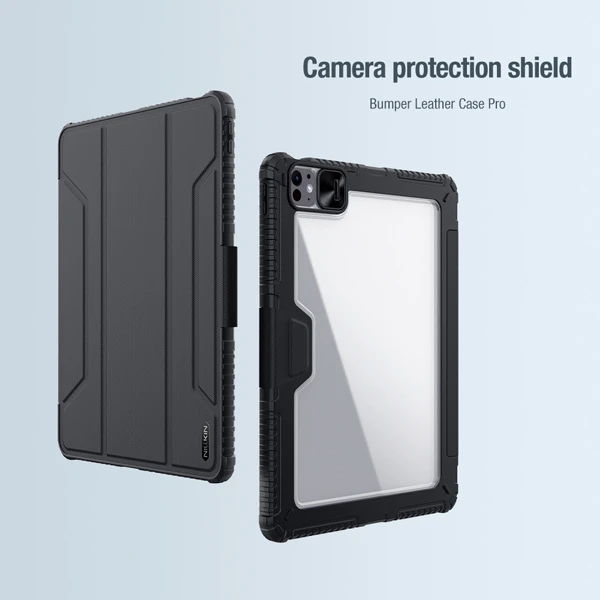 کیف چرمی پشت شفاف ایربگ دار استند تاشو iPad Air 13 2024 مارک نیلکین مدل Bumper Pro