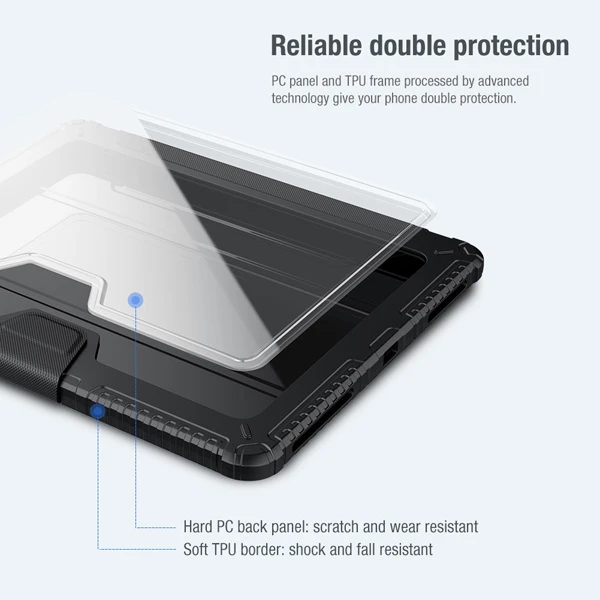 کیف چرمی پشت شفاف ایربگ دار استند تاشو iPad Air 13 2024 مارک نیلکین مدل Bumper Pro