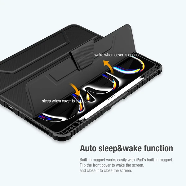 کیف چرمی پشت شفاف ایربگ دار استند تاشو iPad Air 13 2024 مارک نیلکین مدل Bumper Pro