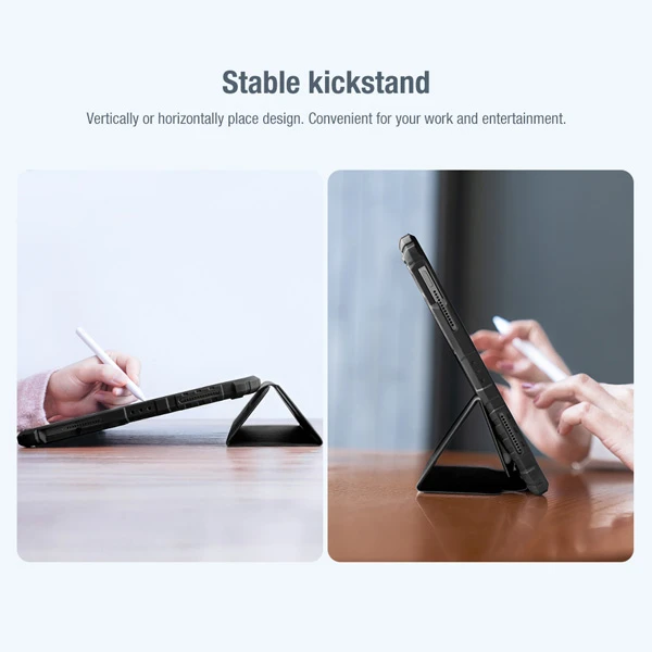 کیف چرمی پشت شفاف ایربگ دار استند تاشو iPad Air 13 2024 مارک نیلکین مدل Bumper Pro