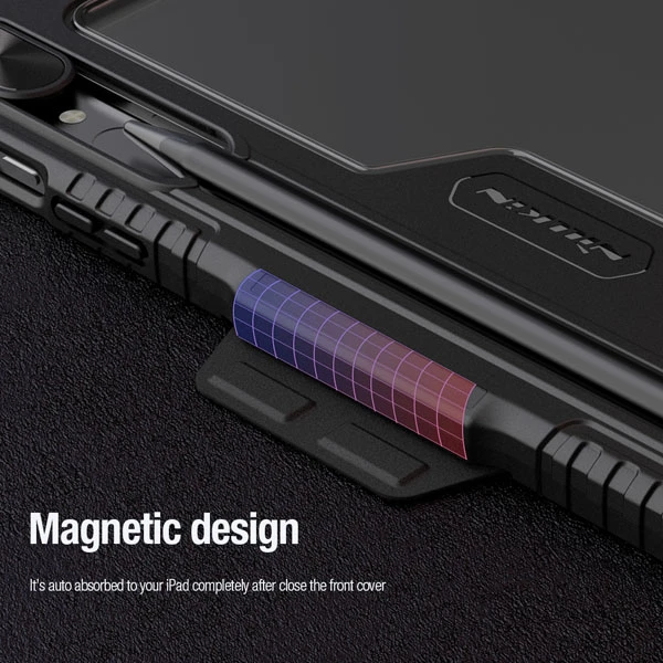 کیف چرمی پشت شفاف ایربگ دار استند تاشو چند زاویه Samsung Galaxy Tab S10 Plus مارک نیلکین مدل Bumper Pro