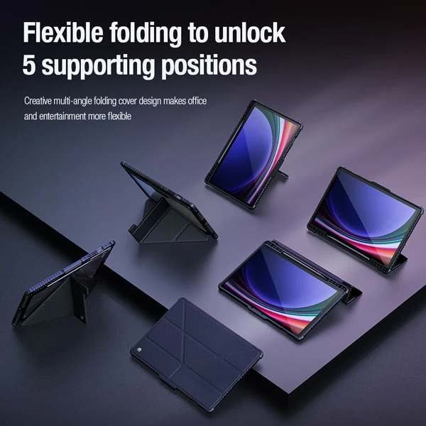 کیف چرمی پشت شفاف ایربگ دار استند تاشو چند زاویه Samsung Galaxy Tab S10 Ultra مارک نیلکین مدل Bumper Pro